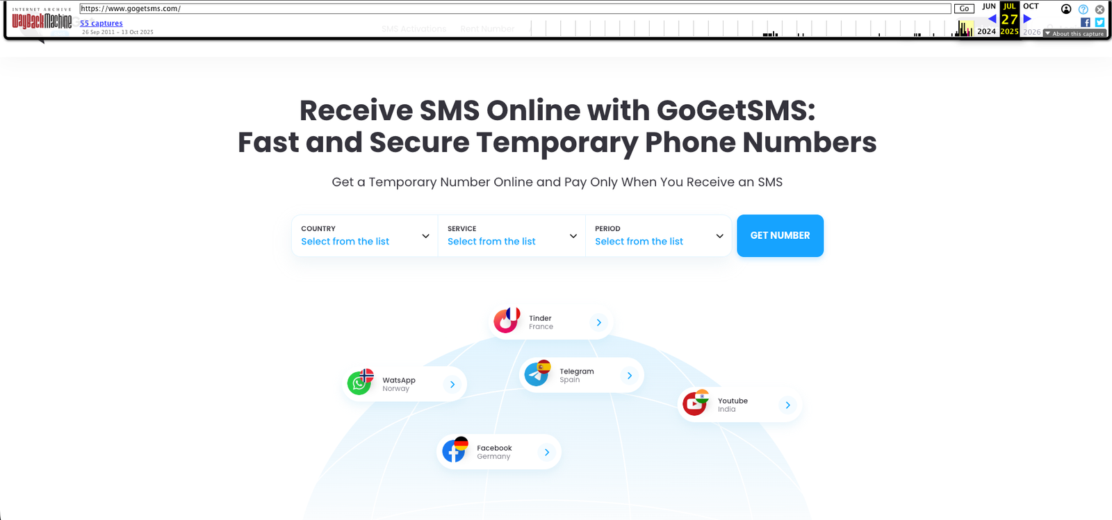 Archive Wayback Machine — GoGetSMS.com, service de numéros temporaires pour contourner les KYC